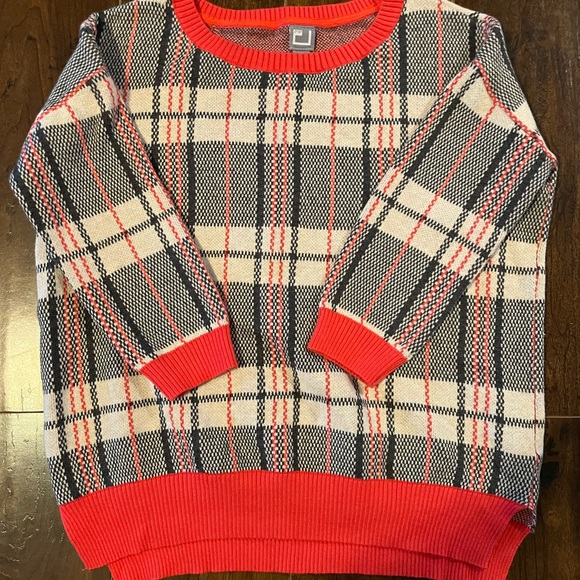 JCPenny plaid 3/4 length sleeve crewneck sweater - Picture 2 of 6